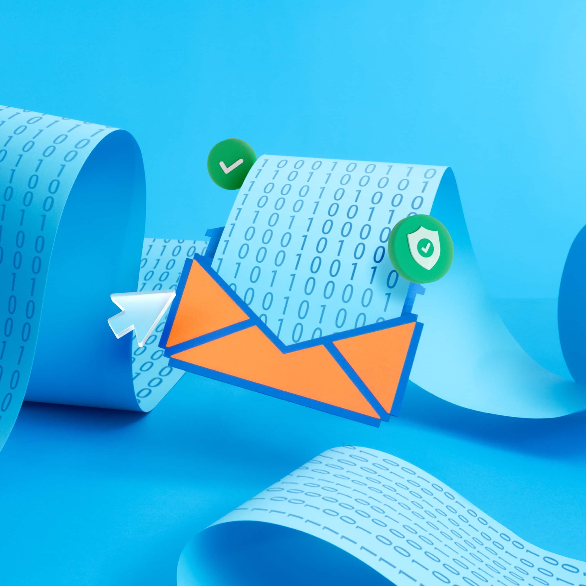 A cartoon receipt folds out of an envelope with secure payment icons around it.